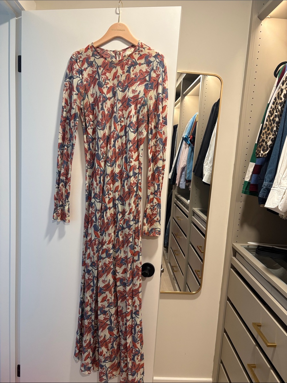Doen Floral Long Sleeve Maxi Dress in Cream, Rust & Blue